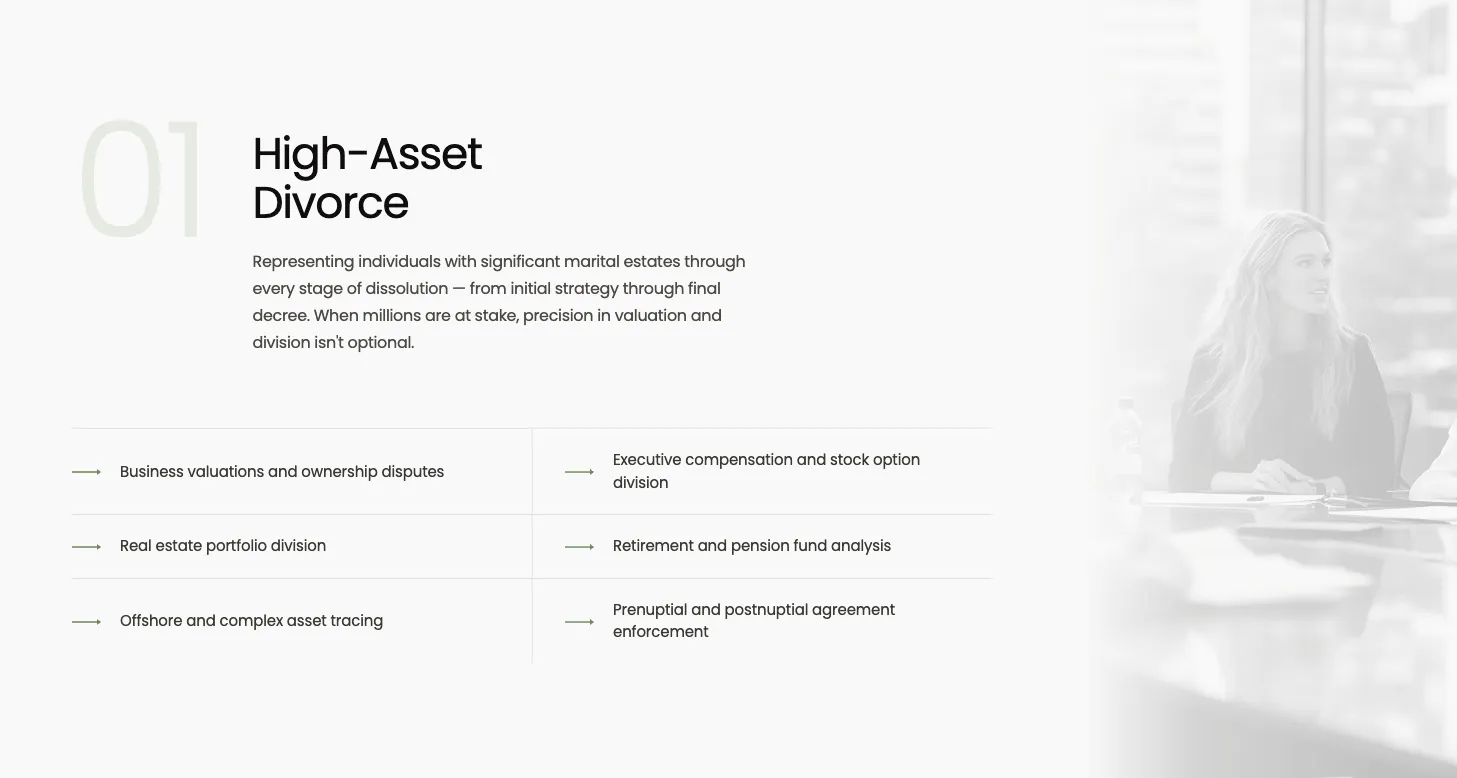 Services — four practice areas, plainly written