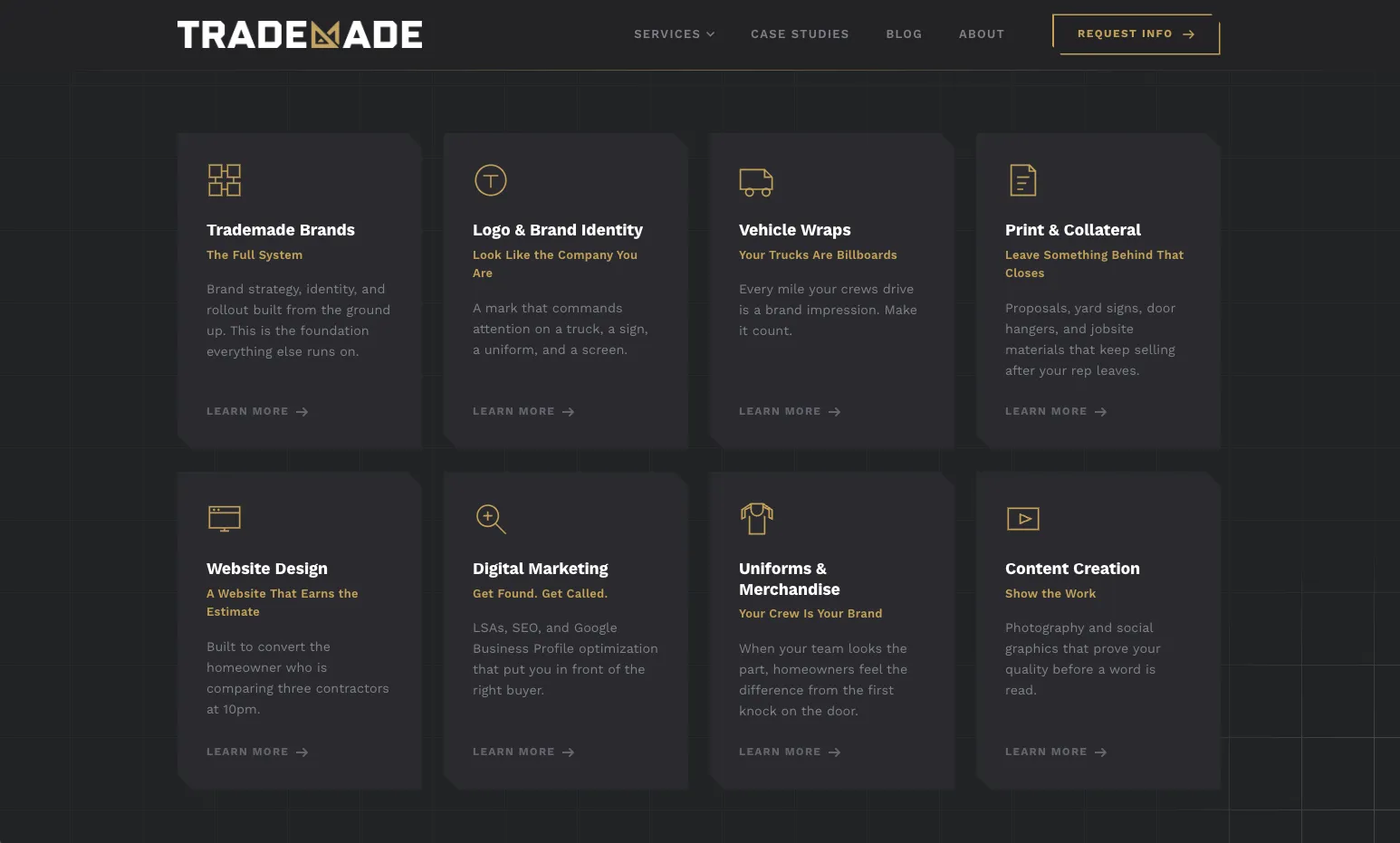 Services — eight offerings, one story
